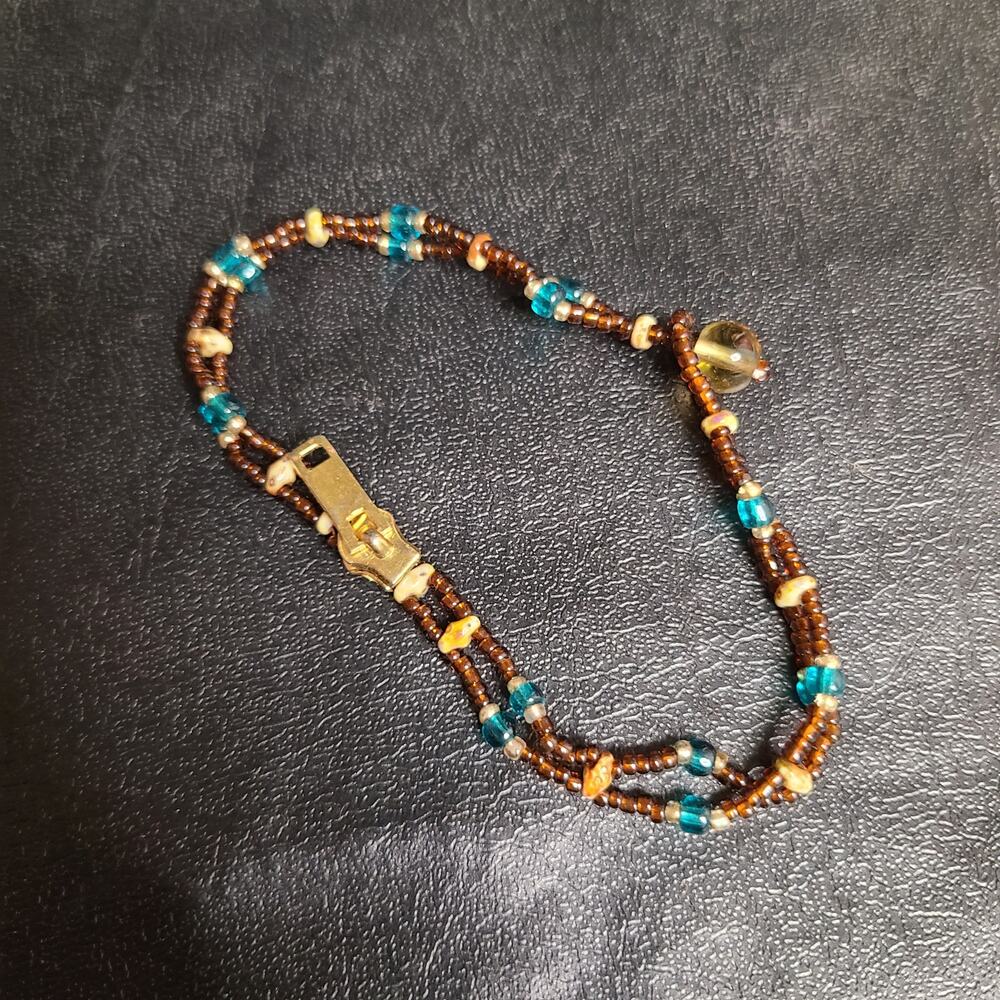 Handmade glass bead faux zipper bracelet